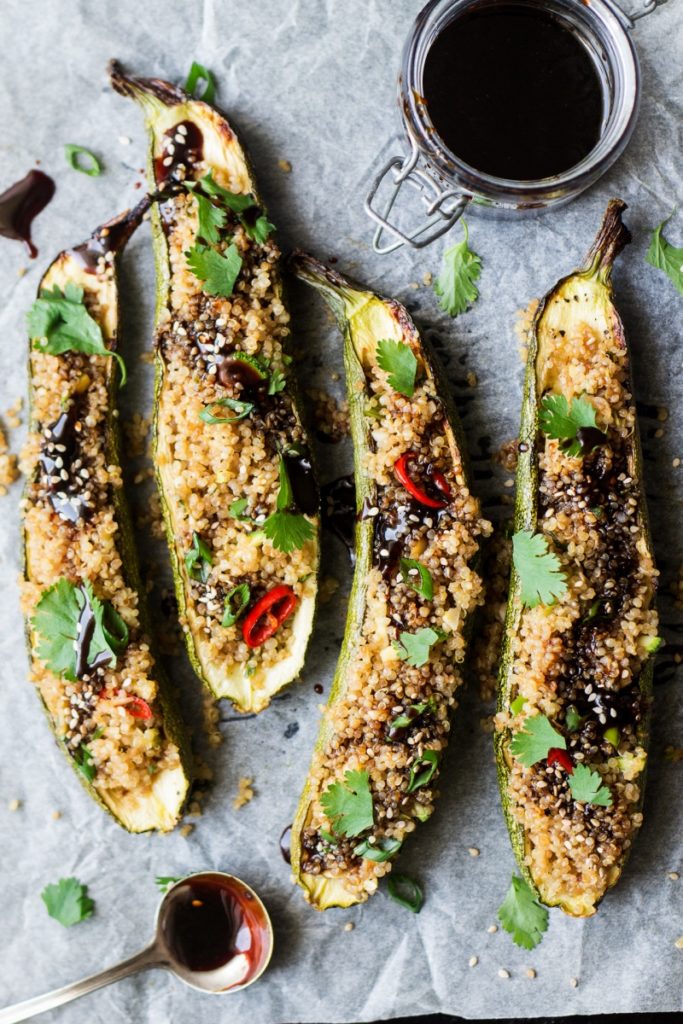 Low Calorie Main Meals on Vegan Recipes for Weight Loss - Vegan Zucchini (Courgette) Boats with Quinoa by Lazy Cat Kitchen