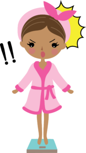 drawing of lady unhappy with weight on bathroom scales