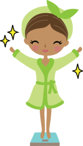 drawing of lady happy with weight on scales